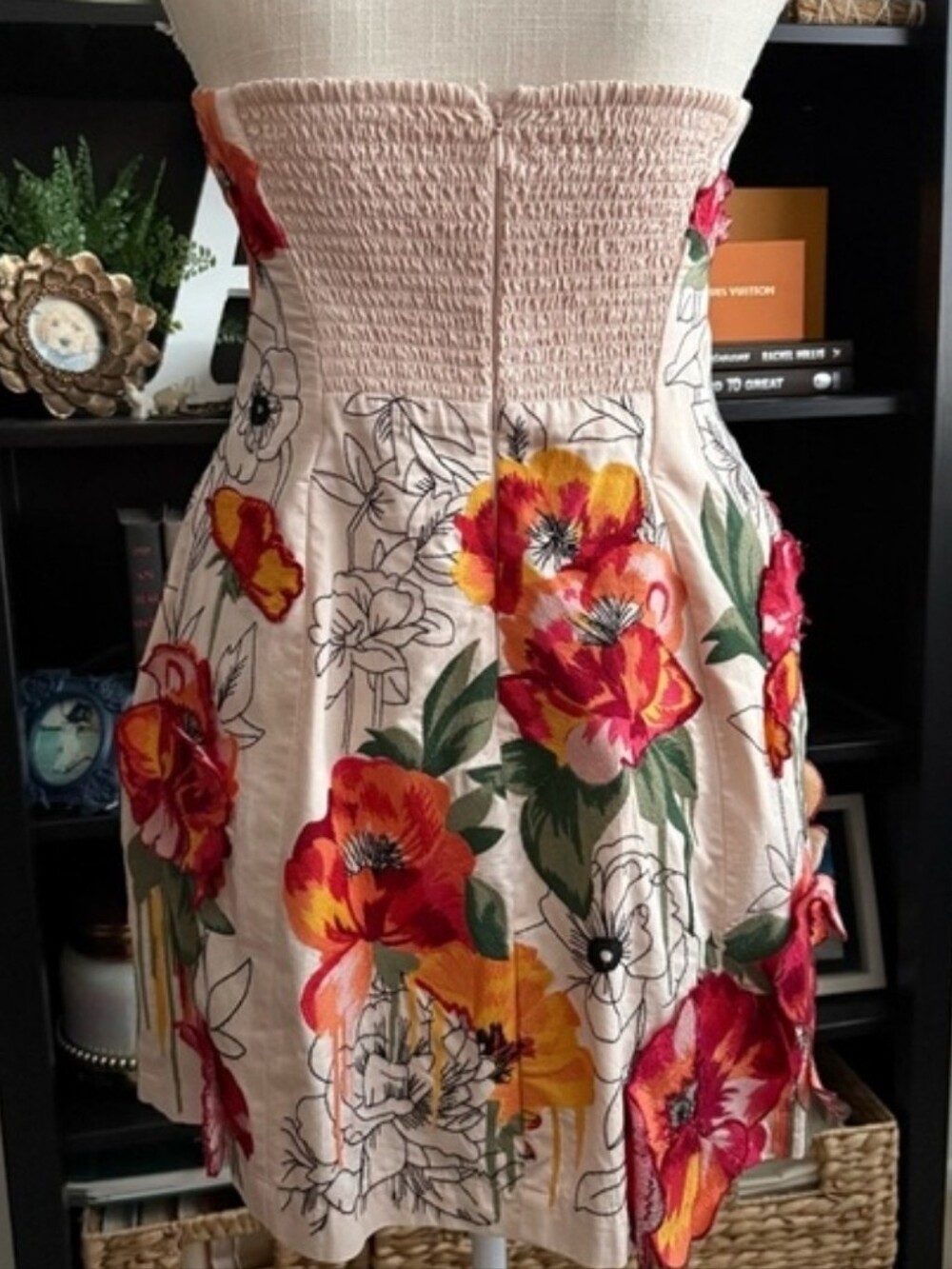 Anthropologie Floral Embroidered Strapless Mini Dress, Size 6 - Picture 3 of 6